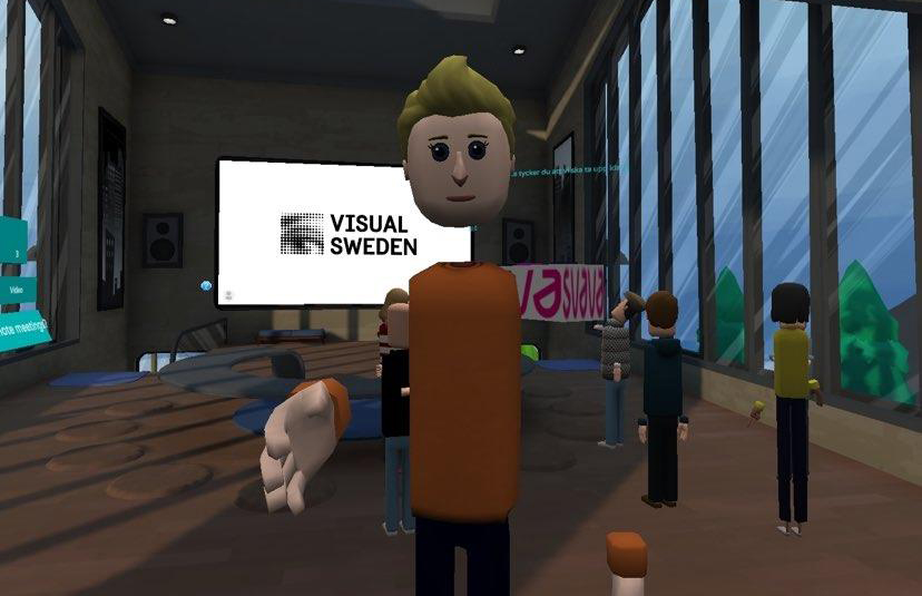 Visual Swedens processledare Anders Carlsson var en av de som testade på att delta i VR, här med sin avatar.